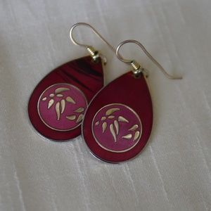 Laurel Burch Vintage Red "Bamboo" Wire Earrings